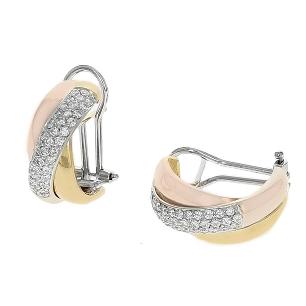 3 Tone Diamond Pave Crossover Earrings