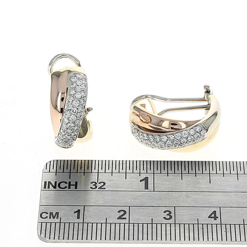 3 Tone Diamond Pave Crossover Earrings