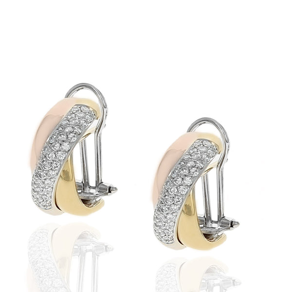 3 Tone Diamond Pave Crossover Earrings