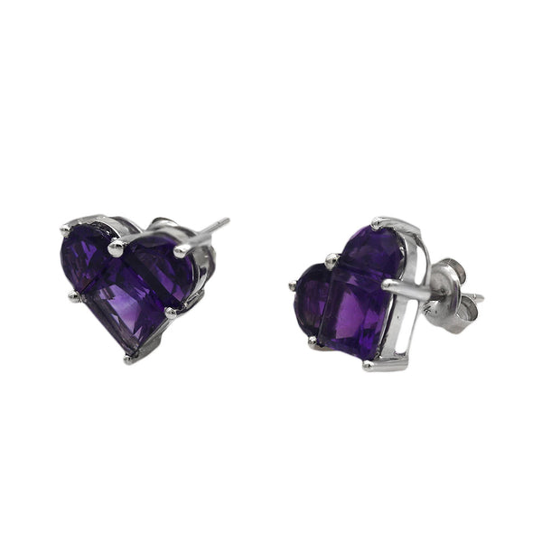 Half Moon and Square Amethyst Heart Stud Earrings