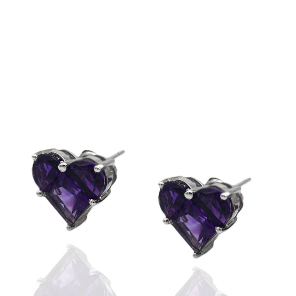 Half Moon and Square Amethyst Heart Stud Earrings