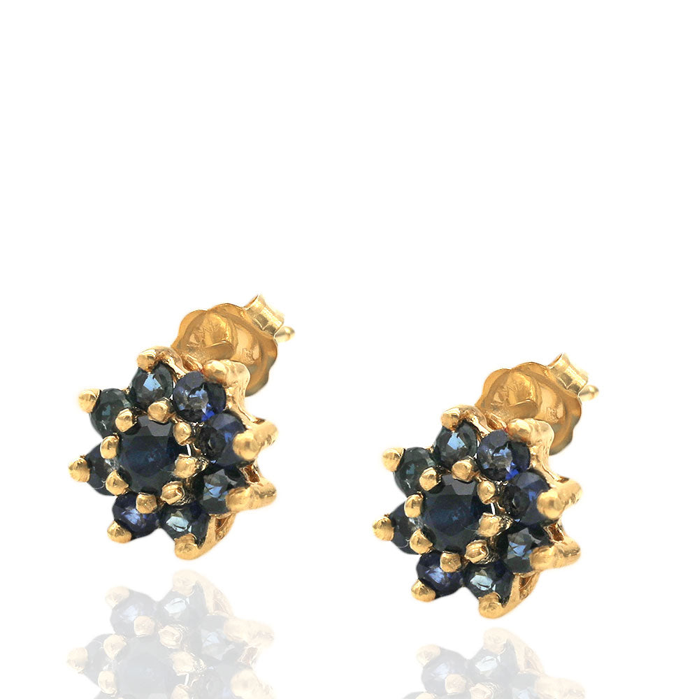 Sapphire Halo Stud Earrings in Yellow Gold