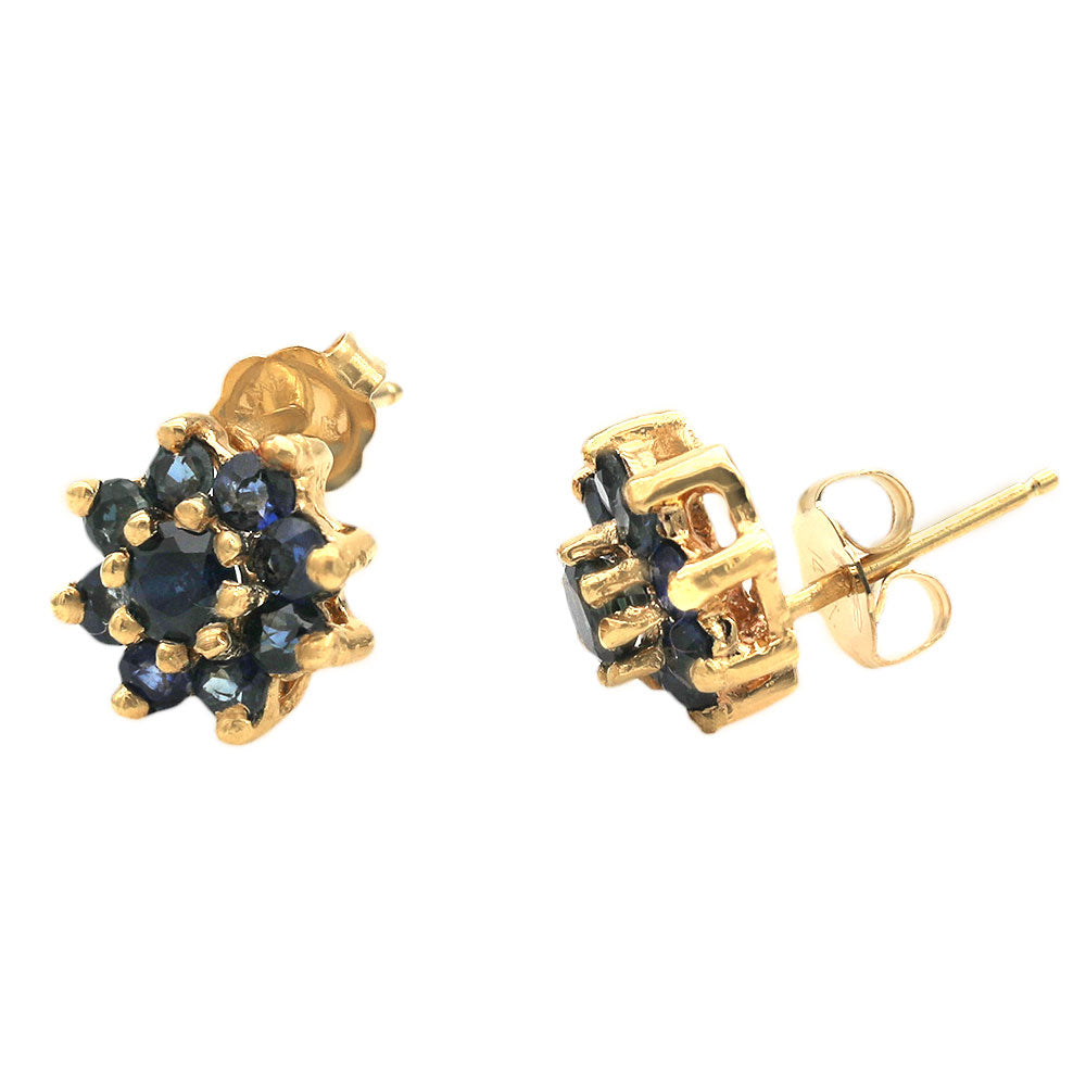 Sapphire Halo Stud Earrings in Yellow Gold