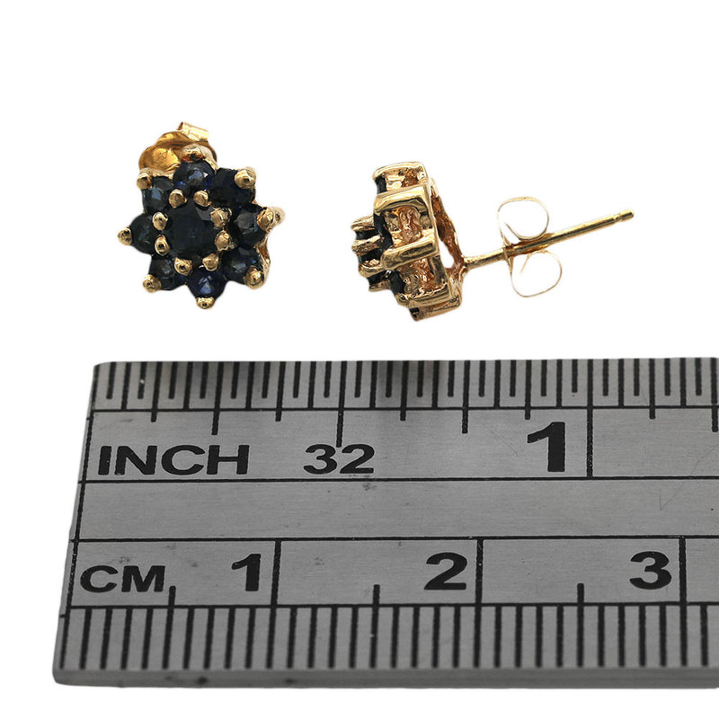 Sapphire Halo Stud Earrings in Yellow Gold