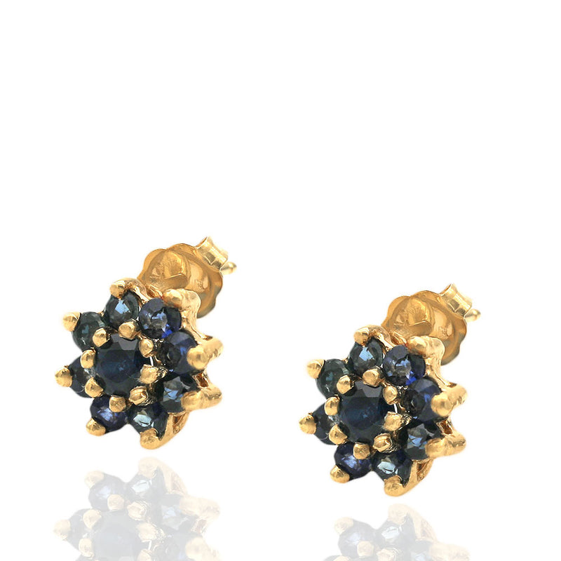 Sapphire Halo Stud Earrings in Yellow Gold