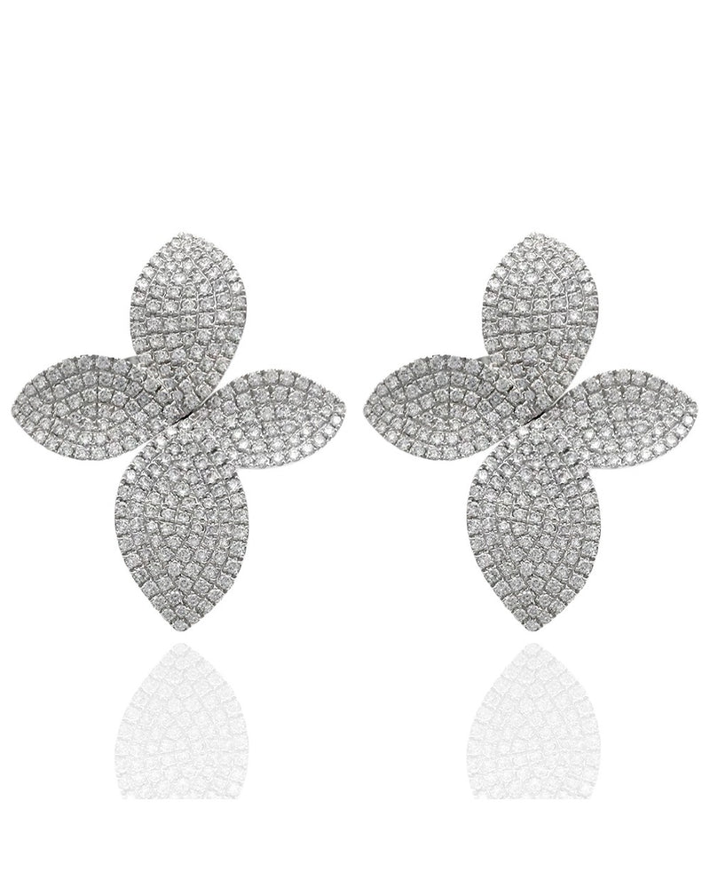 Diamond Pave Foliate Earrings in White Gold