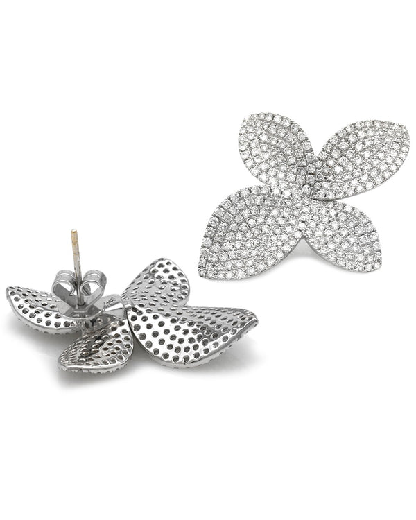 Diamond Pave Foliate Earrings in White Gold