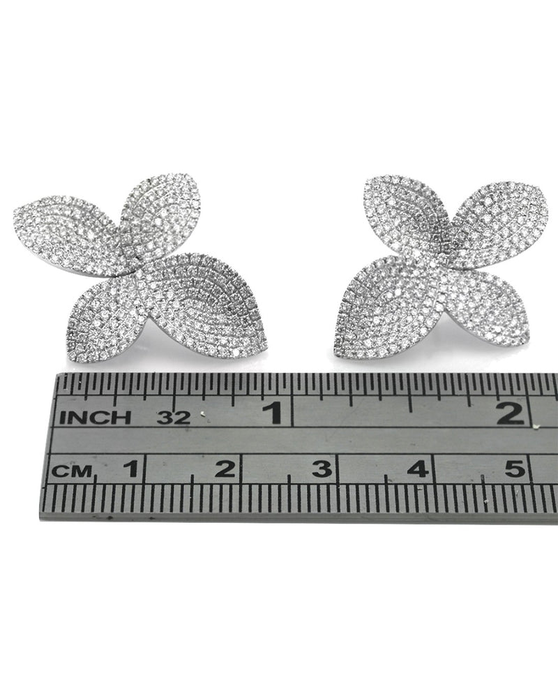 Diamond Pave Foliate Earrings in White Gold