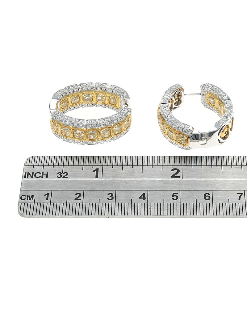 Fancy Yellow and White Diamond Oval Inside Outside Hoop Earrings