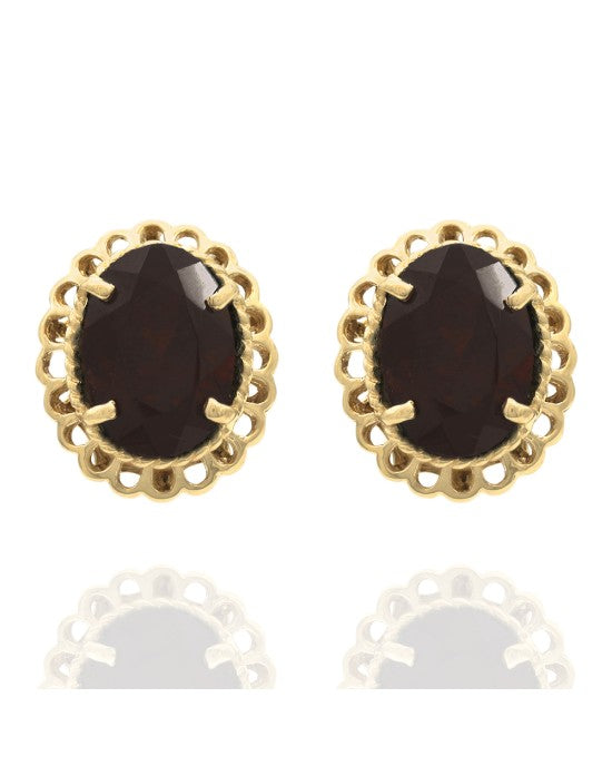 Pyrope Garnet Scallop Edge Earrings in Yellow Gold