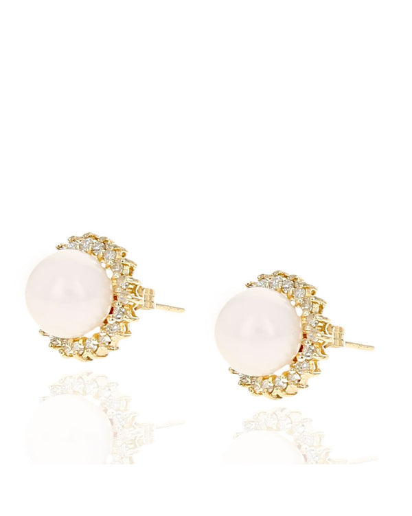Pearl and Diamond Halo Stud Earrings