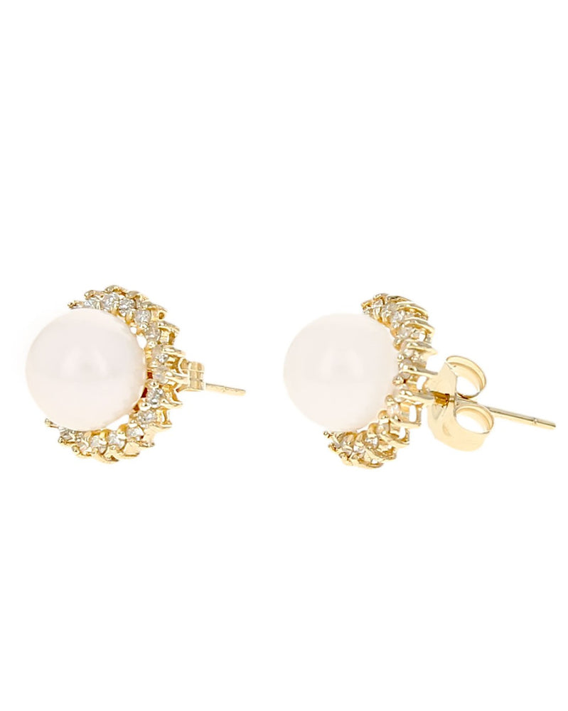 Pearl and Diamond Halo Stud Earrings