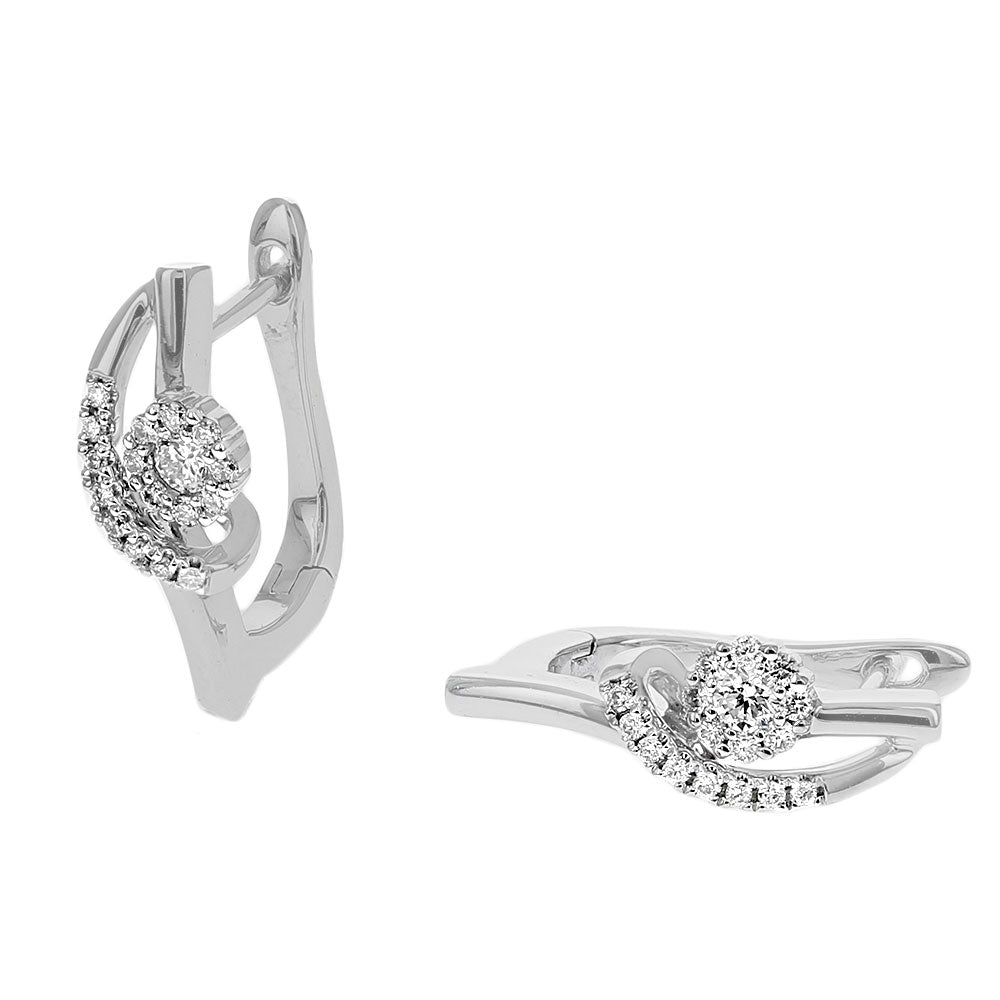 Diamond Curved Bar Earrings in White Gold