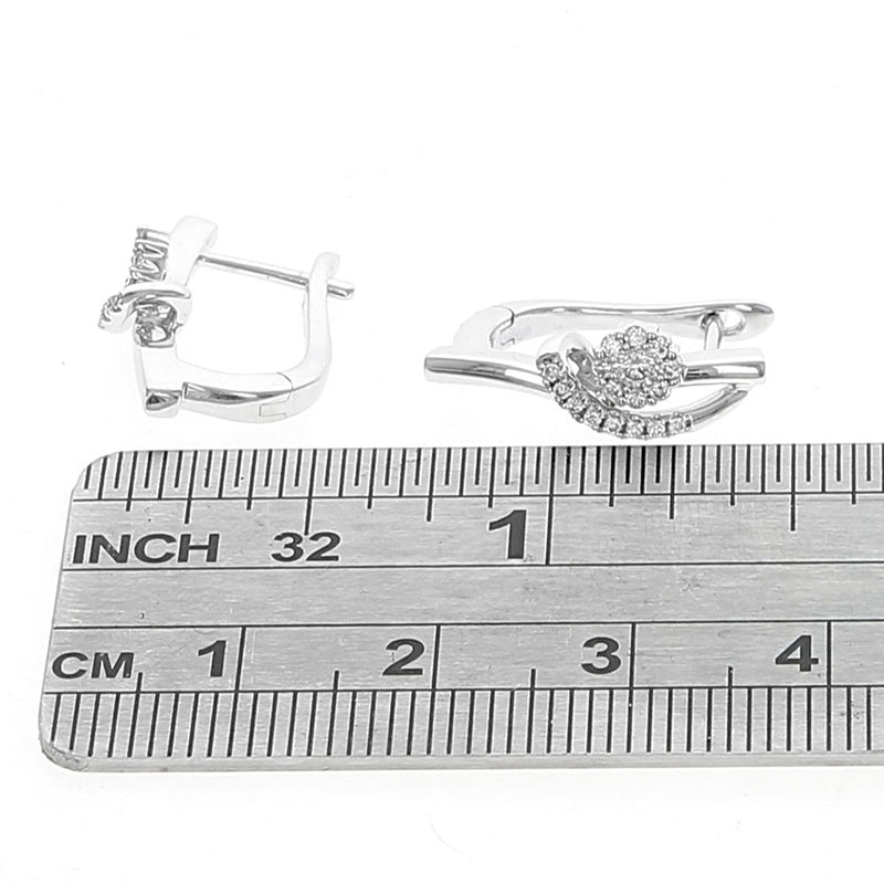 Diamond Curved Bar Earrings in White Gold