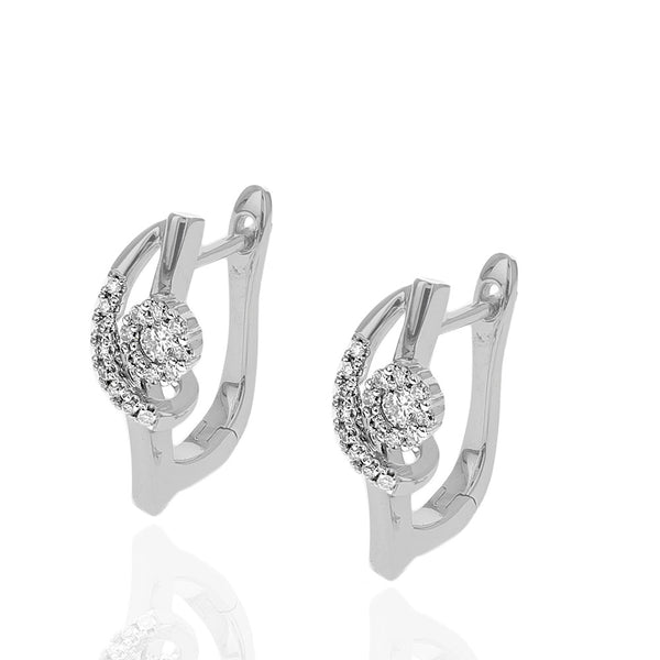 Diamond Curved Bar Earrings in White Gold
