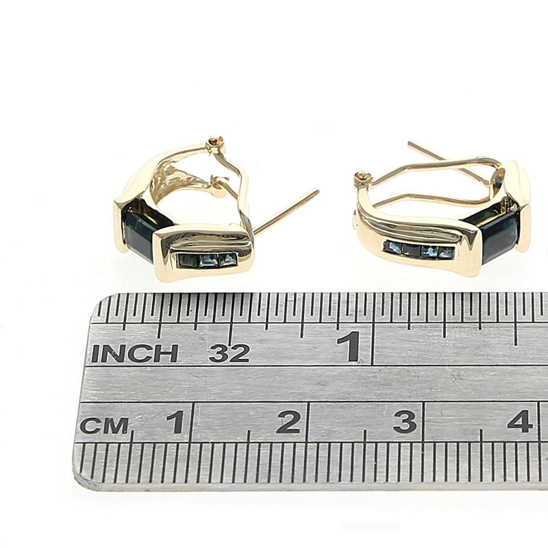 Dark Blue Australian Sapphire J Curve Earrings in Yellow Gold