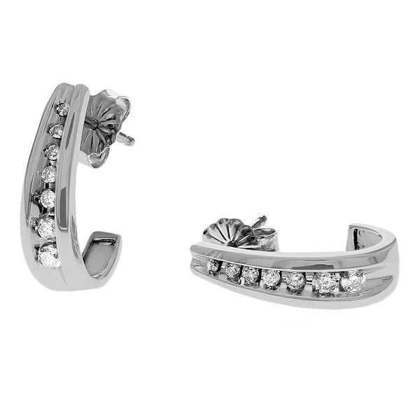 Diamond J Curve Earrings in White Gold