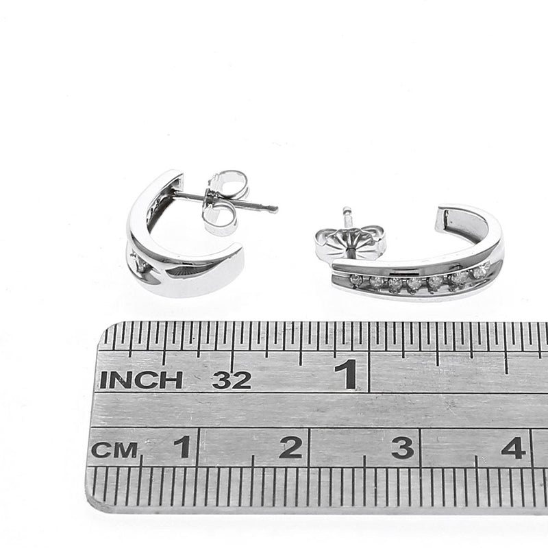 Diamond J Curve Earrings in White Gold