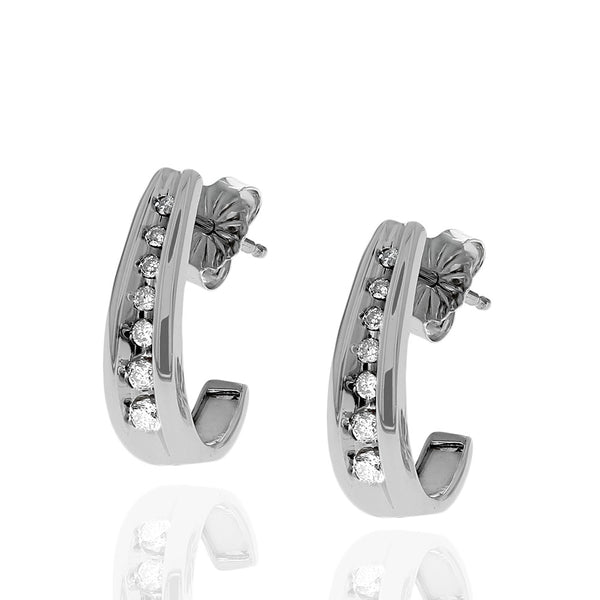Diamond J Curve Earrings in White Gold