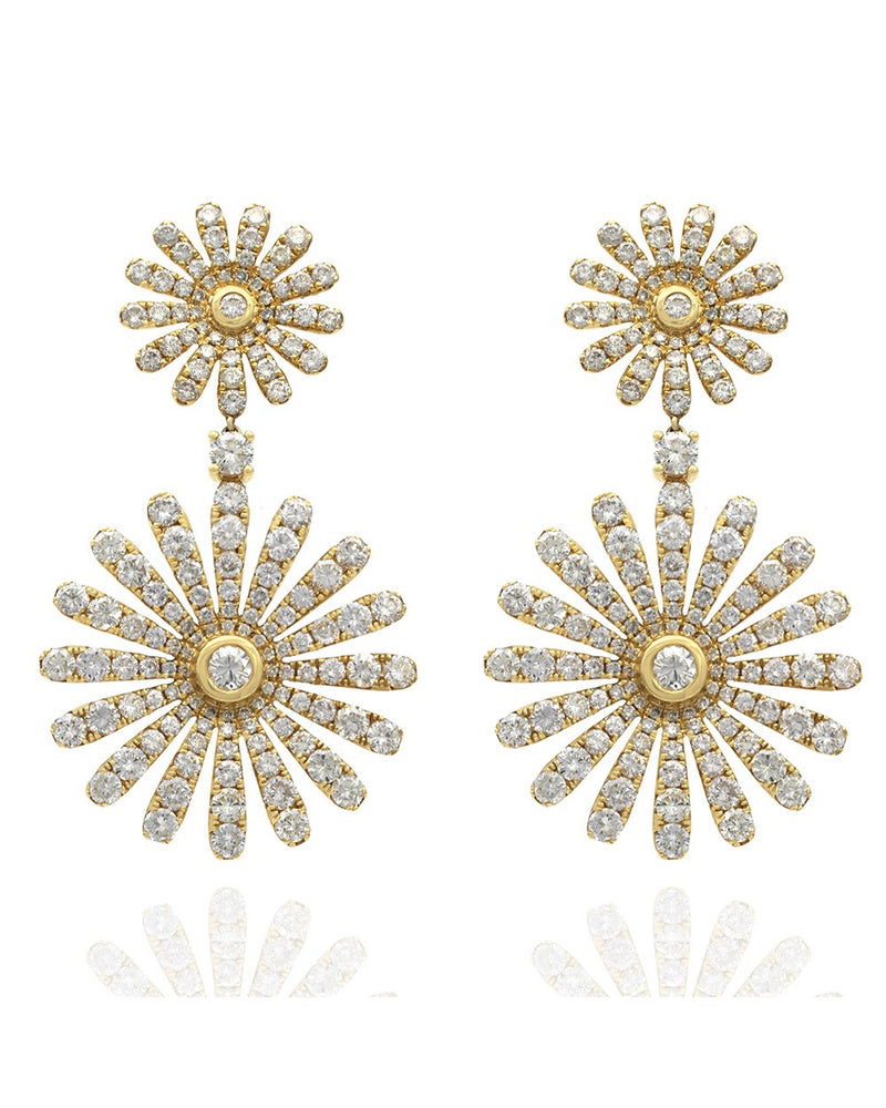 Diamond Flower Dangle Earrings