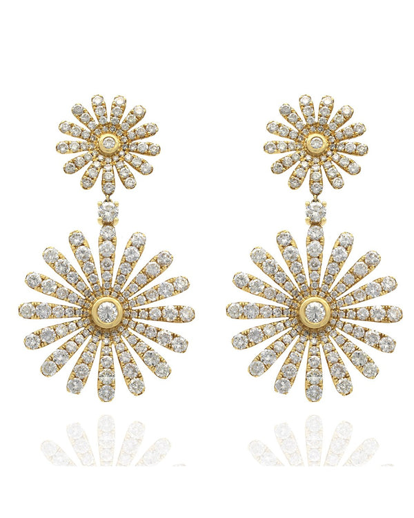 Diamond Flower Dangle Earrings