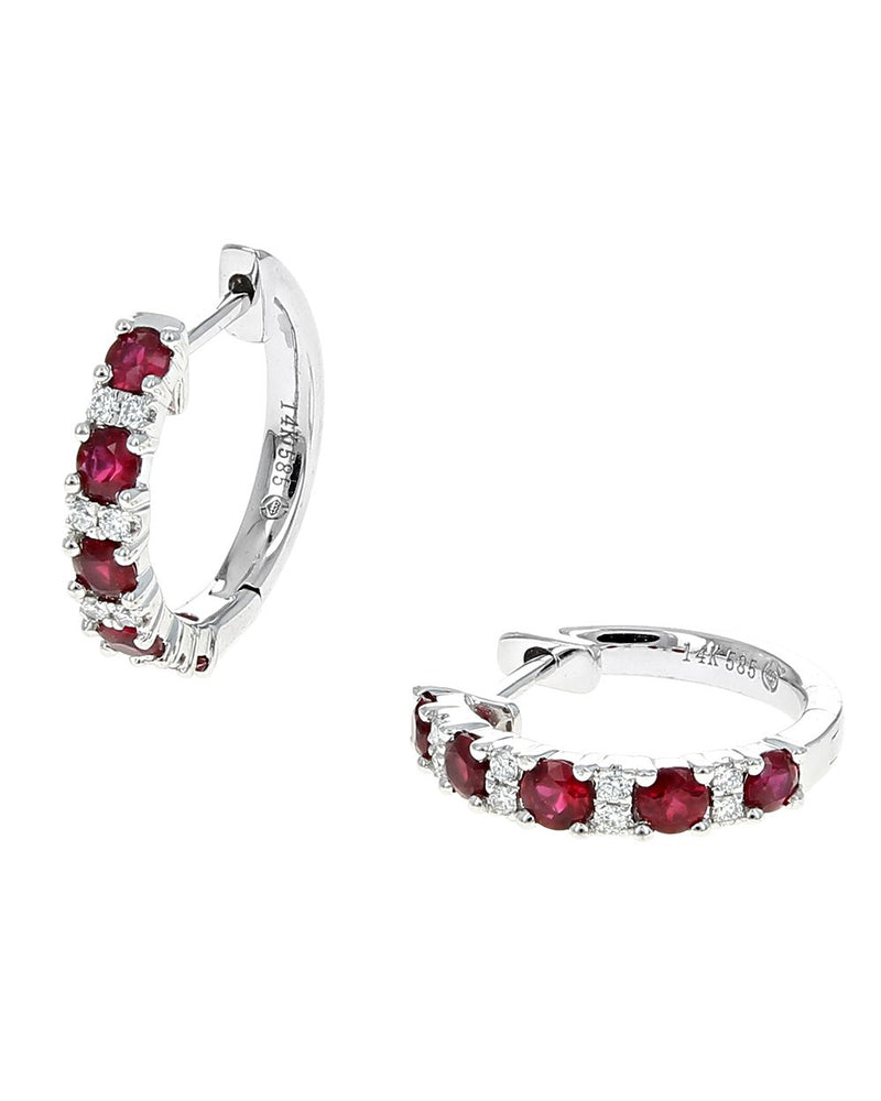 Alternating Ruby and Diamond Miniature Hoop Earrings