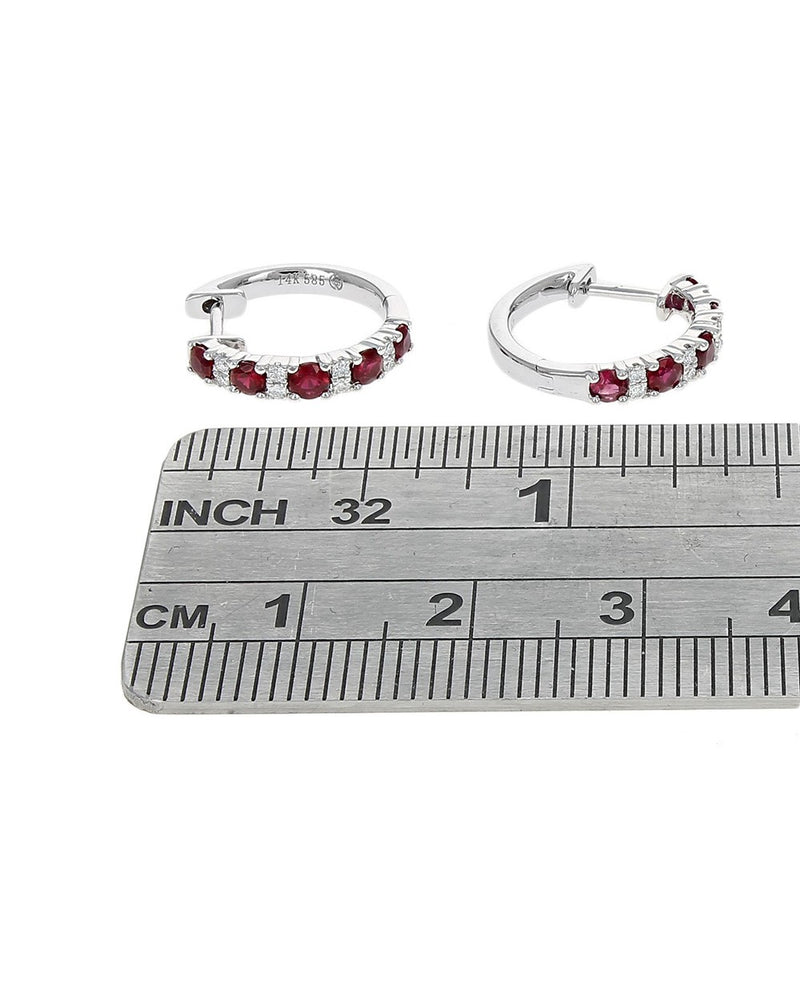 Alternating Ruby and Diamond Miniature Hoop Earrings