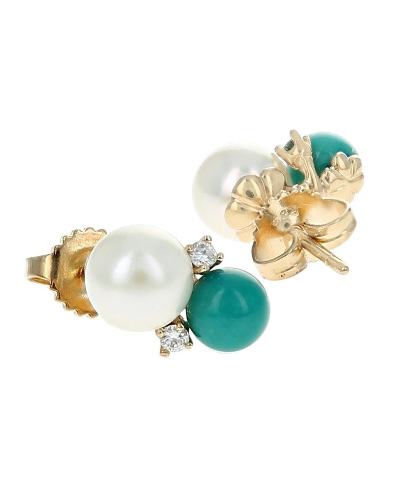 Vintage Tiffany & Co. Pearl. Turquoise and Diamond Earrings