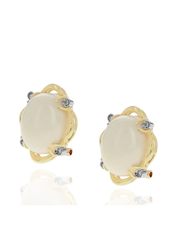 White Coral and Diamond Accent Earrings in White and Yellow Gold