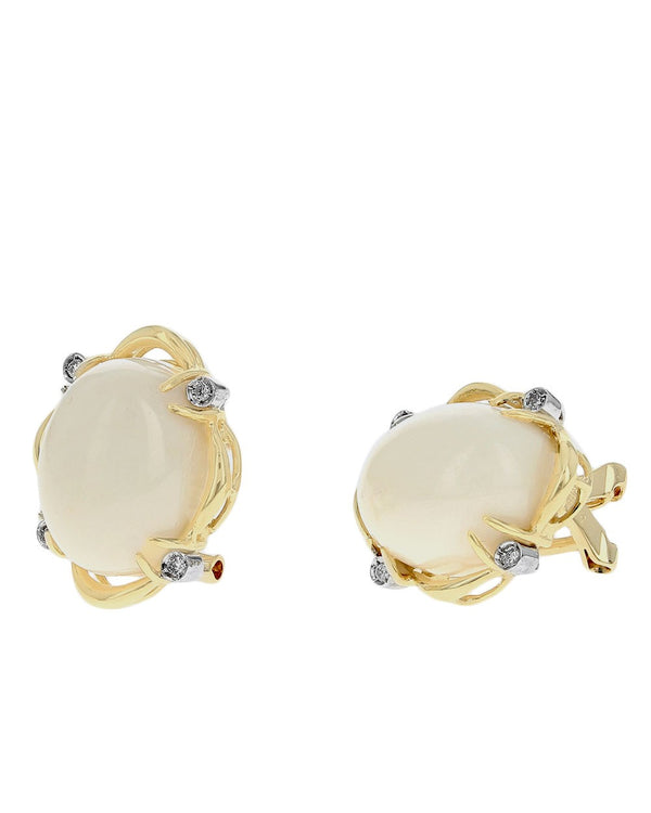 White Coral and Diamond Accent Earrings in White and Yellow Gold