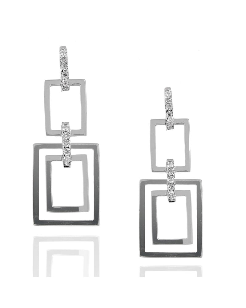 Diamond Open Square Door Knocker Dangle Earrings