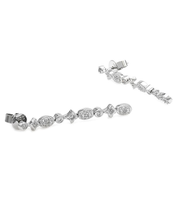 Diamond Multi-Shape Linear Drop Earrings in White Gold