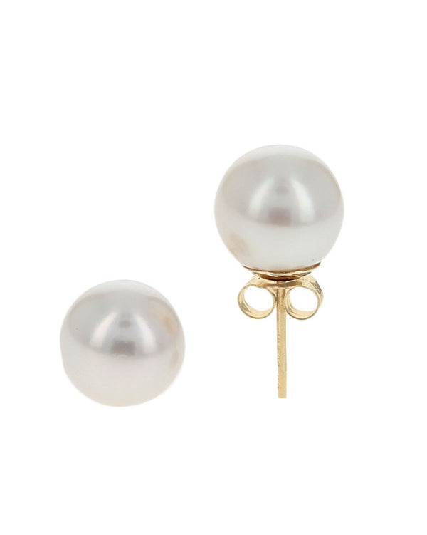 White Rose Freshwater Pearl Studs in Yellow Gold