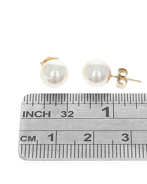 White Rose Freshwater Pearl Studs in Yellow Gold