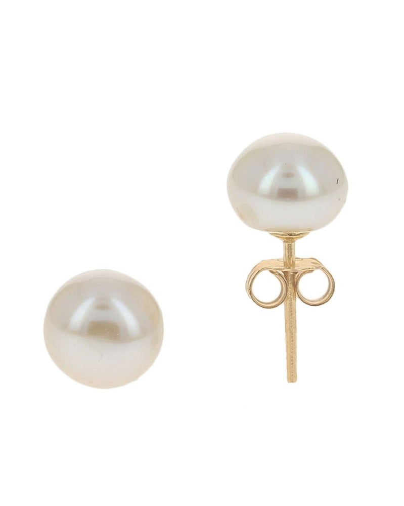 White Freshwater Pearl Studs in Yellow Gold