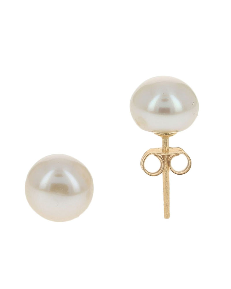 White Freshwater Pearl Studs in Yellow Gold