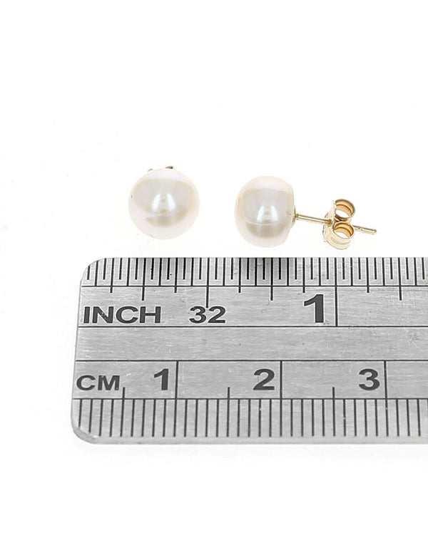 Cream Freshwater Pearl Button Stud Earrings