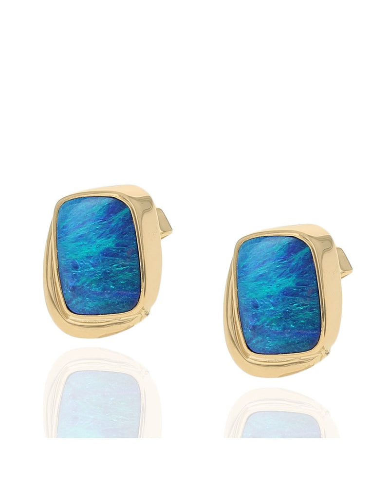 Lightning Ridge Black Opal Stud Earrings in Yellow Gold