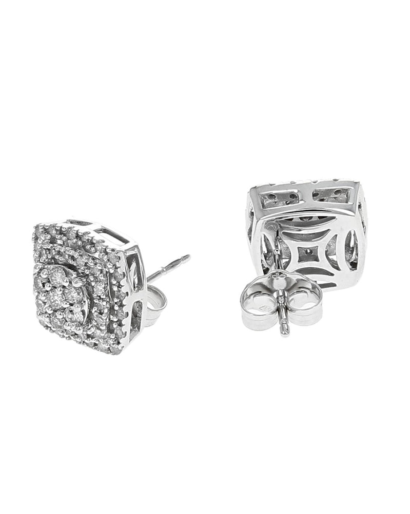 Diamond Triple Halo Square Stud Earrings in White Gold