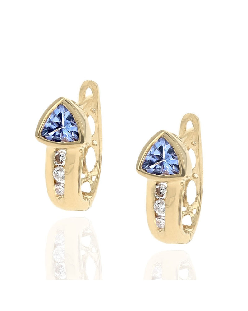 Tanzanite and Diamond Huggie Earrings in Yellow Gold