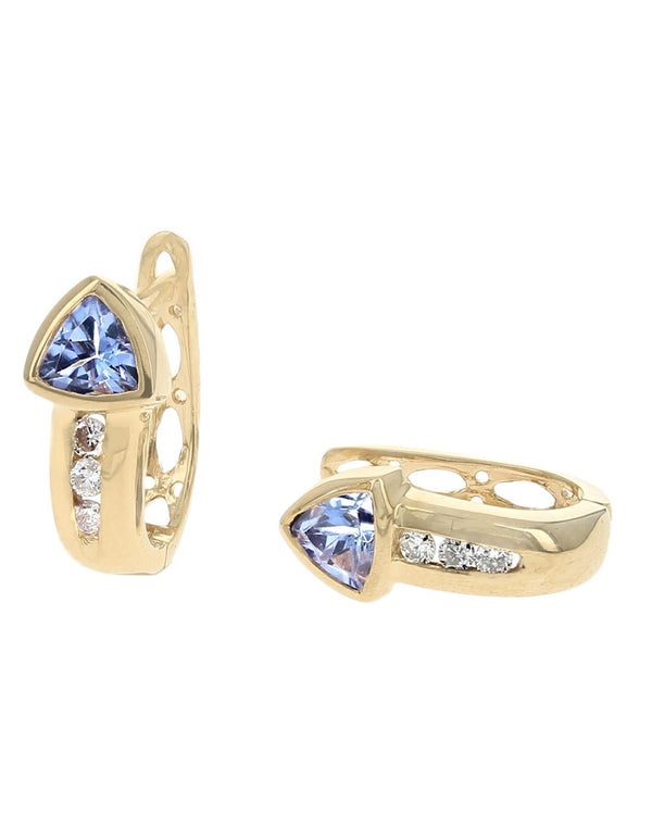 Tanzanite and Diamond Huggie Earrings in Yellow Gold