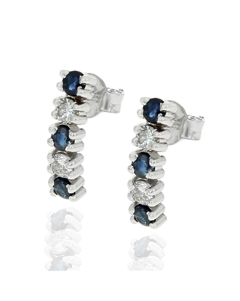 Alternating Sapphire and Diamond Curved Earrings