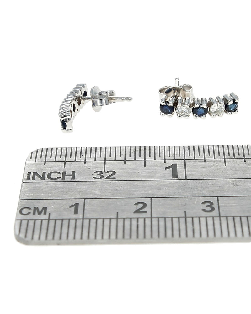 Alternating Sapphire and Diamond Curved Earrings