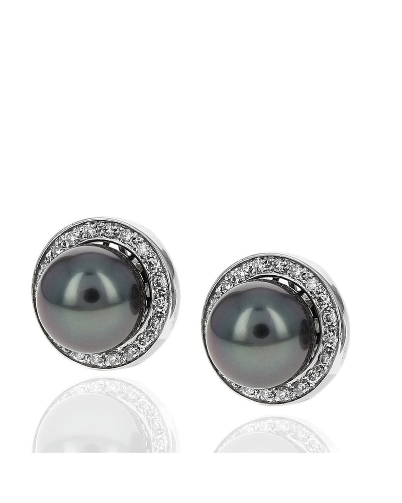 Tahitian Pearl Stud Earrings with Diamond Jackets