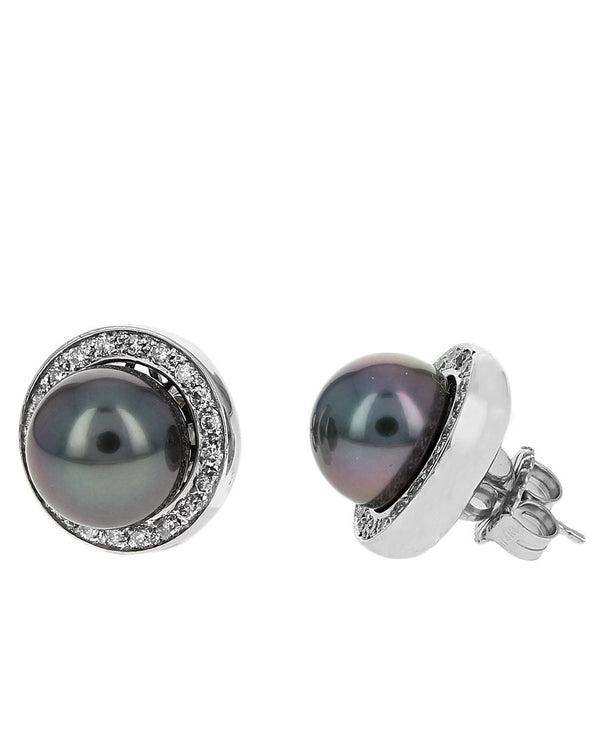 Tahitian Pearl Stud Earrings with Diamond Jackets