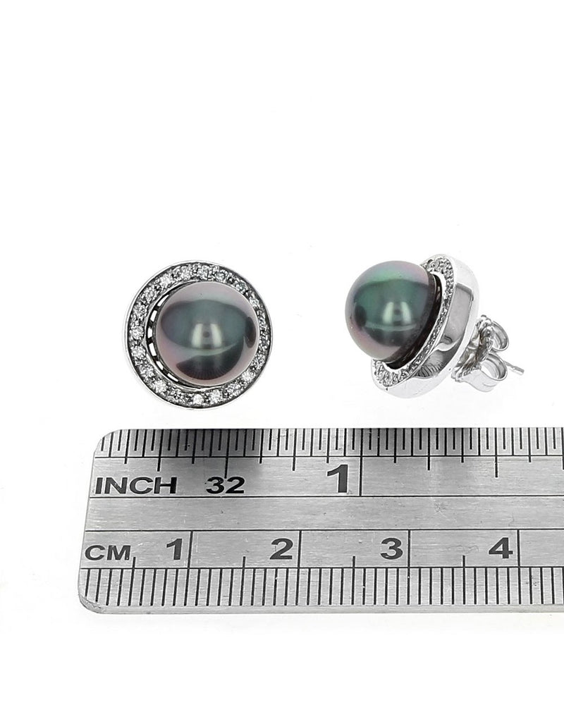 Tahitian Pearl Stud Earrings with Diamond Jackets