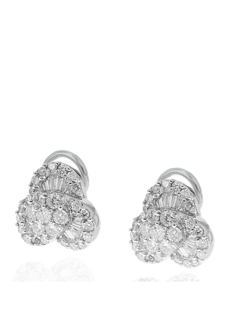 Round and Baguette Diamond Tri Circular Earrings