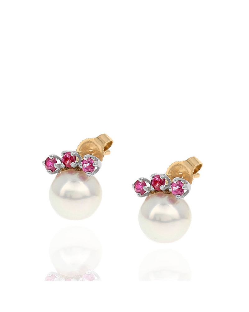 Pink Rose Pearl and Ruby Accent Stud Earrings