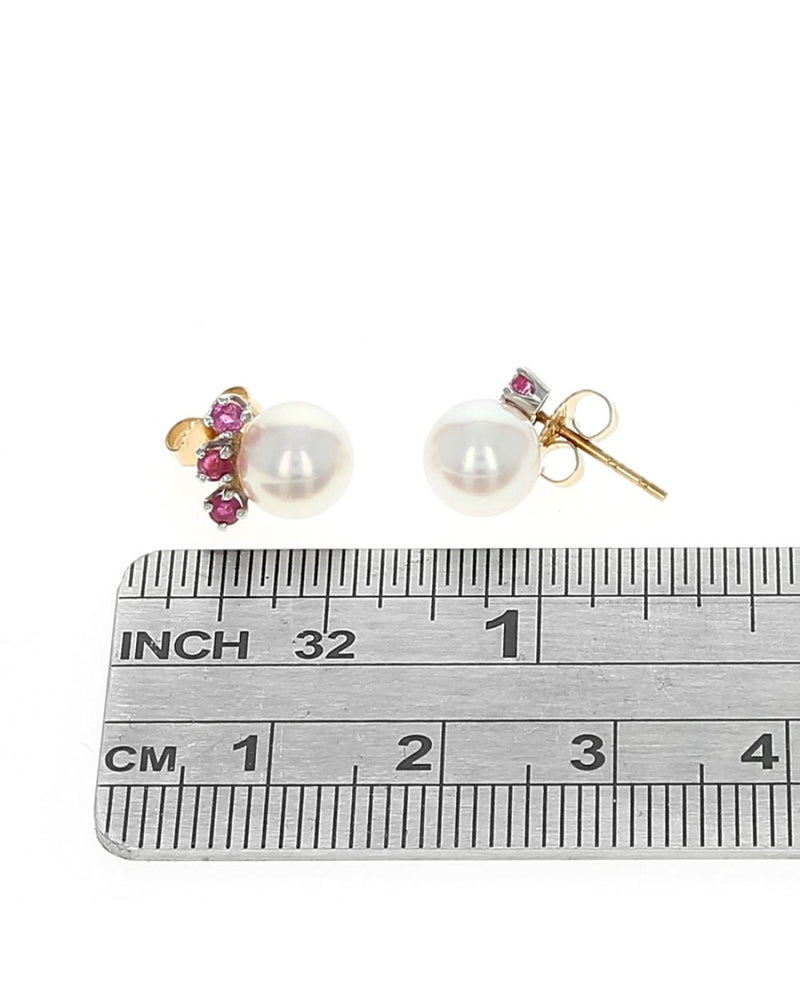 Pink Rose Pearl and Ruby Accent Stud Earrings