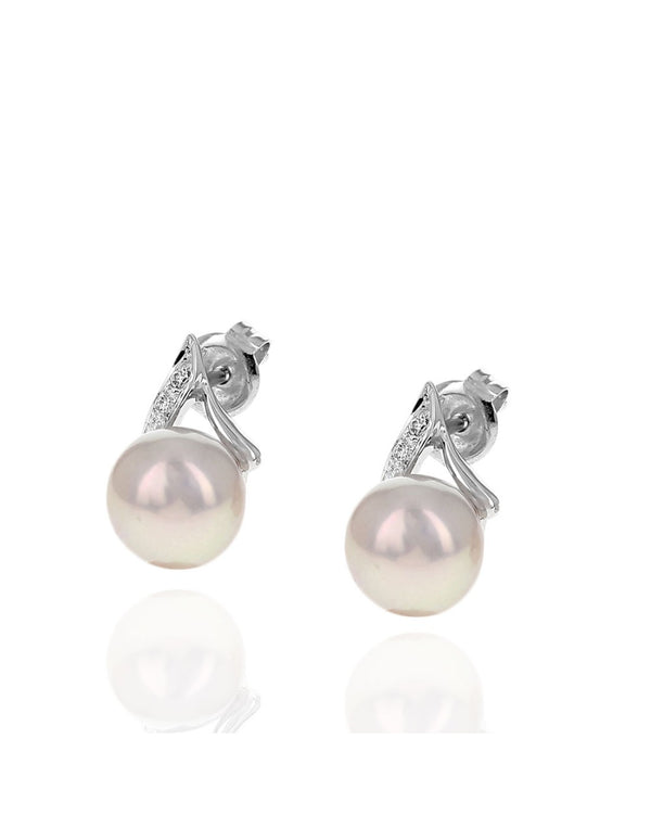 Pink Pearl and Diamond Accent Stud Earrings